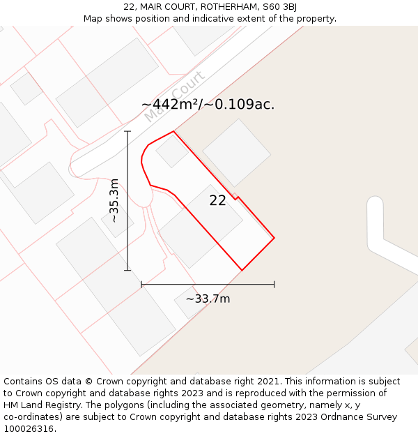 22, MAIR COURT, ROTHERHAM, S60 3BJ: Plot and title map