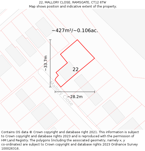 22, MALLORY CLOSE, RAMSGATE, CT12 6TW: Plot and title map