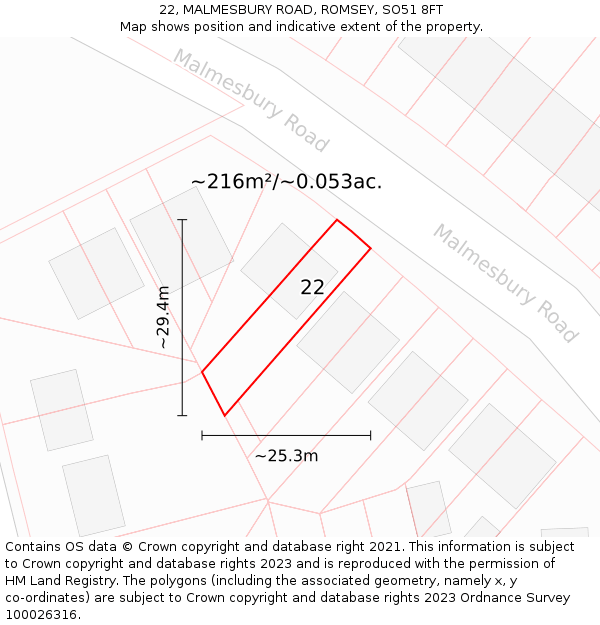 22, MALMESBURY ROAD, ROMSEY, SO51 8FT: Plot and title map