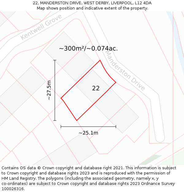 22, MANDERSTON DRIVE, WEST DERBY, LIVERPOOL, L12 4DA: Plot and title map