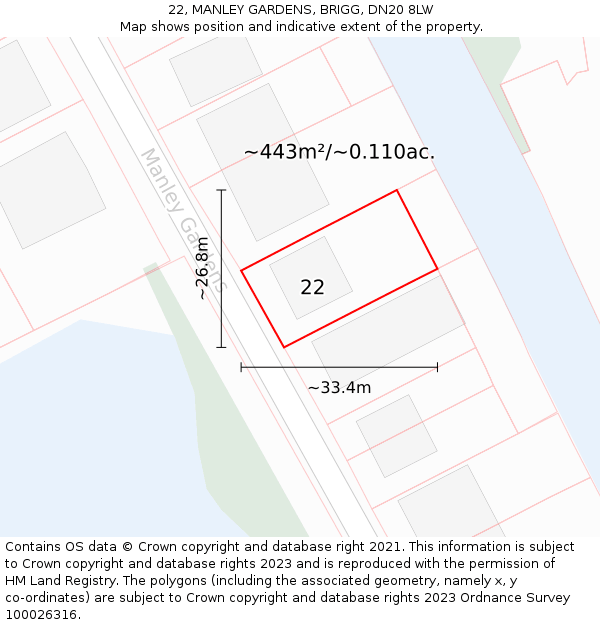 22, MANLEY GARDENS, BRIGG, DN20 8LW: Plot and title map
