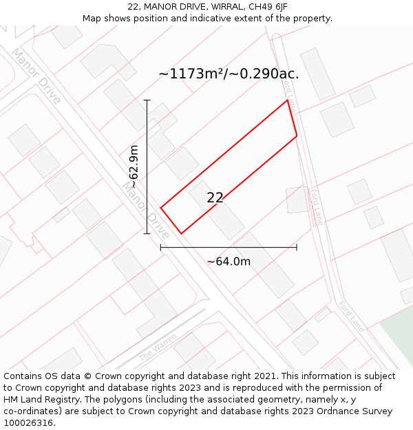 22, MANOR DRIVE, WIRRAL, CH49 6JF: Plot and title map