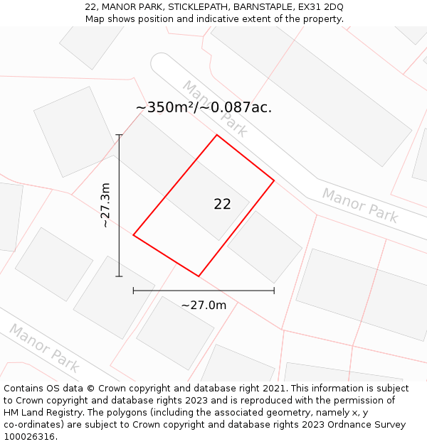 22, MANOR PARK, STICKLEPATH, BARNSTAPLE, EX31 2DQ: Plot and title map