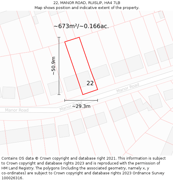 22, MANOR ROAD, RUISLIP, HA4 7LB: Plot and title map