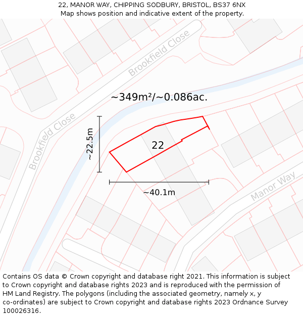 22, MANOR WAY, CHIPPING SODBURY, BRISTOL, BS37 6NX: Plot and title map