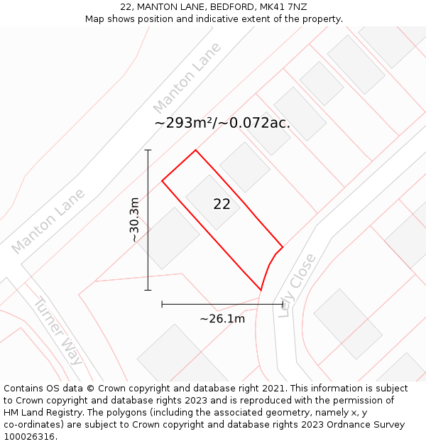 22, MANTON LANE, BEDFORD, MK41 7NZ: Plot and title map