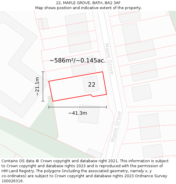 22, MAPLE GROVE, BATH, BA2 3AF: Plot and title map