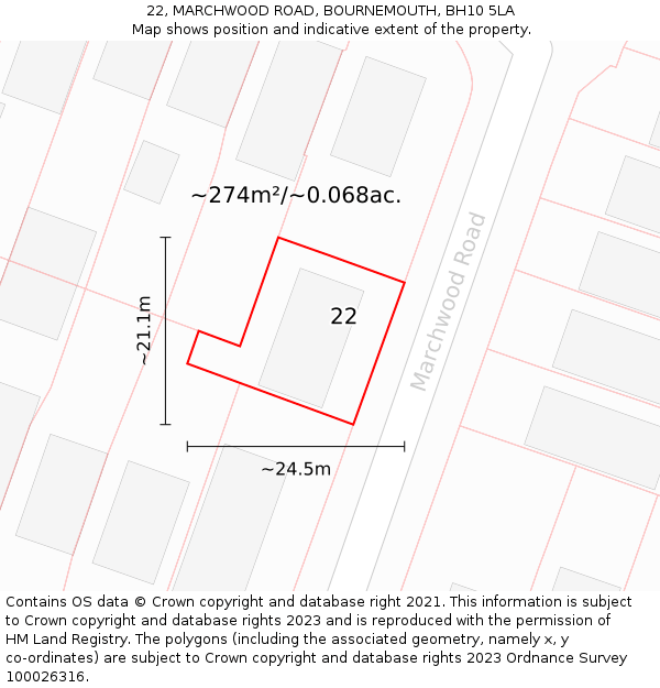 22, MARCHWOOD ROAD, BOURNEMOUTH, BH10 5LA: Plot and title map