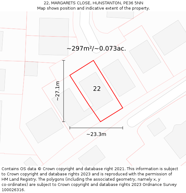 22, MARGARETS CLOSE, HUNSTANTON, PE36 5NN: Plot and title map