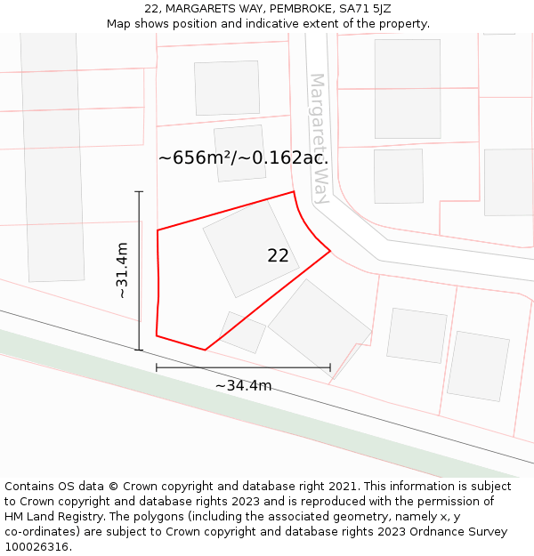 22, MARGARETS WAY, PEMBROKE, SA71 5JZ: Plot and title map