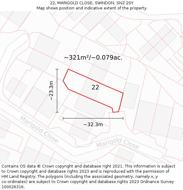 22, MARIGOLD CLOSE, SWINDON, SN2 2SY: Plot and title map