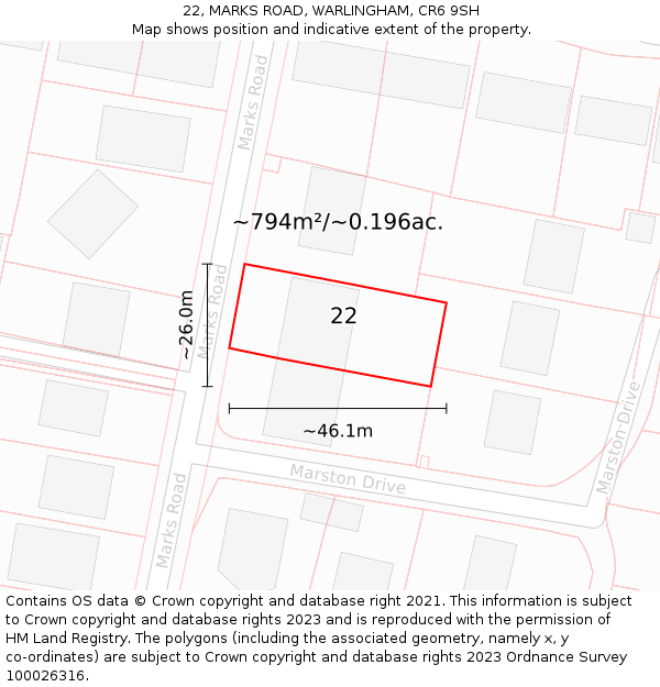 22, MARKS ROAD, WARLINGHAM, CR6 9SH: Plot and title map
