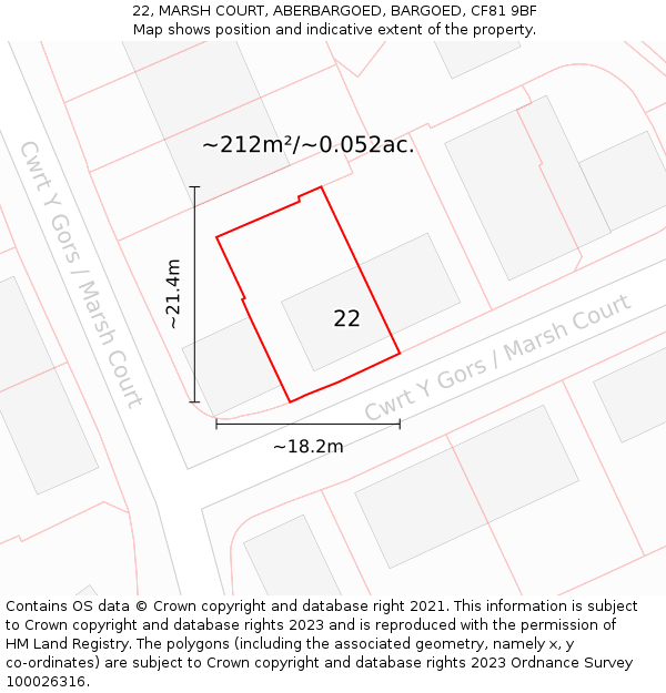 22, MARSH COURT, ABERBARGOED, BARGOED, CF81 9BF: Plot and title map