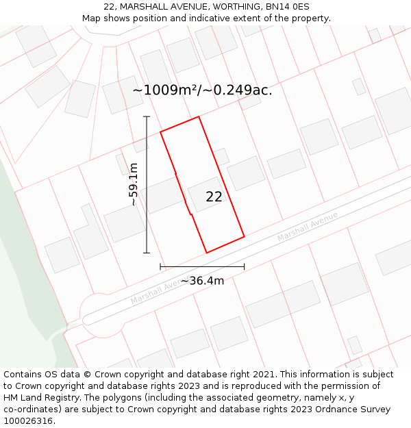 22, MARSHALL AVENUE, WORTHING, BN14 0ES: Plot and title map