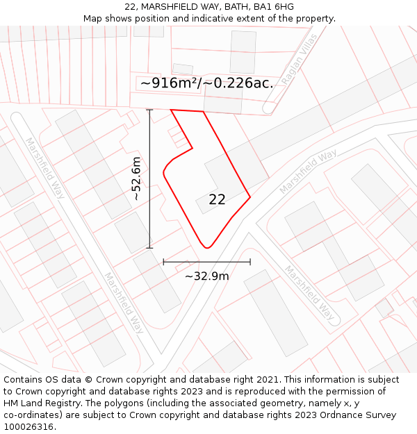 22, MARSHFIELD WAY, BATH, BA1 6HG: Plot and title map