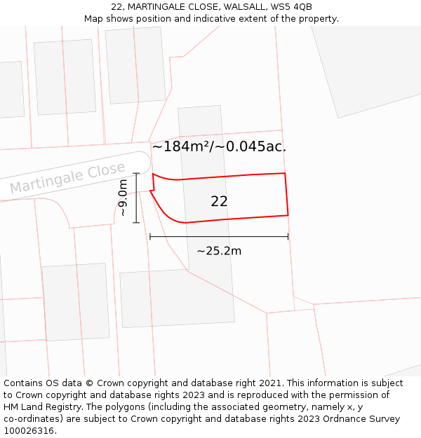 22, MARTINGALE CLOSE, WALSALL, WS5 4QB: Plot and title map