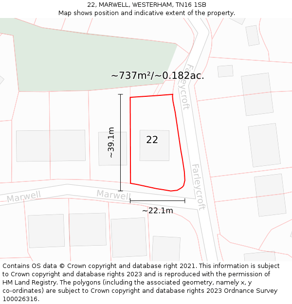 22, MARWELL, WESTERHAM, TN16 1SB: Plot and title map