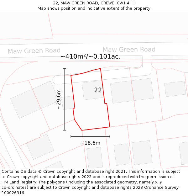 22, MAW GREEN ROAD, CREWE, CW1 4HH: Plot and title map