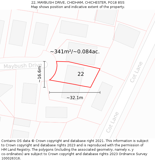 22, MAYBUSH DRIVE, CHIDHAM, CHICHESTER, PO18 8SS: Plot and title map