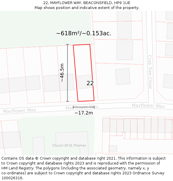 22, MAYFLOWER WAY, BEACONSFIELD, HP9 1UE: Plot and title map