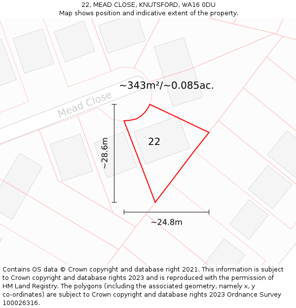 22, MEAD CLOSE, KNUTSFORD, WA16 0DU: Plot and title map