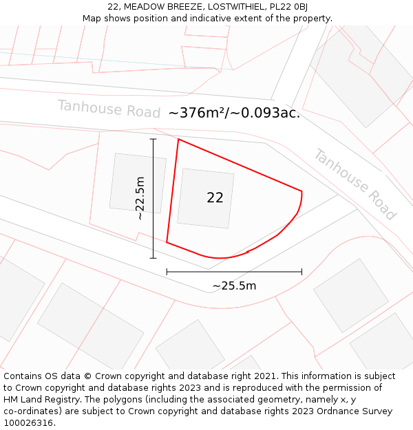 22, MEADOW BREEZE, LOSTWITHIEL, PL22 0BJ: Plot and title map