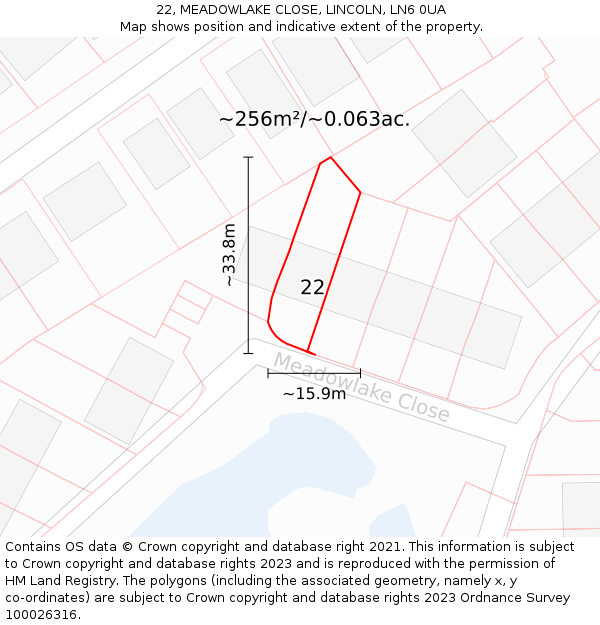 22, MEADOWLAKE CLOSE, LINCOLN, LN6 0UA: Plot and title map