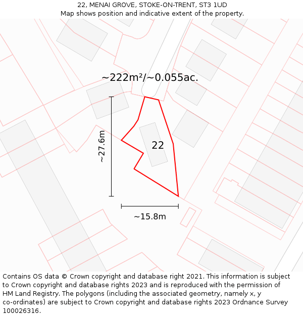 22, MENAI GROVE, STOKE-ON-TRENT, ST3 1UD: Plot and title map