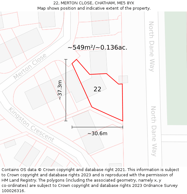 22, MERTON CLOSE, CHATHAM, ME5 8YX: Plot and title map