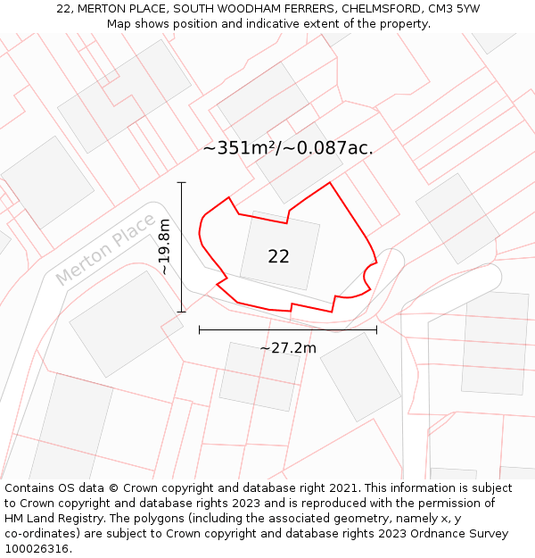 22, MERTON PLACE, SOUTH WOODHAM FERRERS, CHELMSFORD, CM3 5YW: Plot and title map