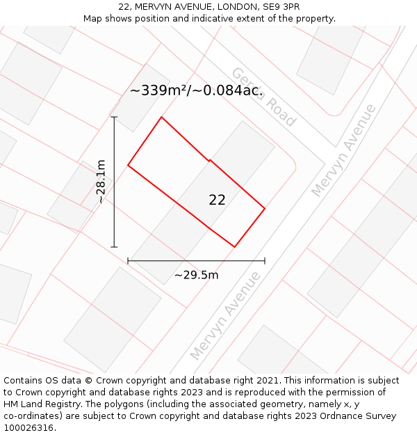 22, MERVYN AVENUE, LONDON, SE9 3PR: Plot and title map