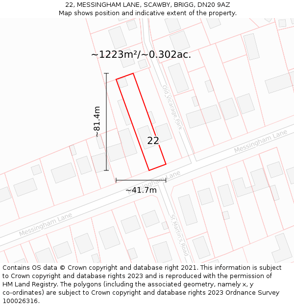 22, MESSINGHAM LANE, SCAWBY, BRIGG, DN20 9AZ: Plot and title map