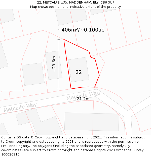 22, METCALFE WAY, HADDENHAM, ELY, CB6 3UP: Plot and title map