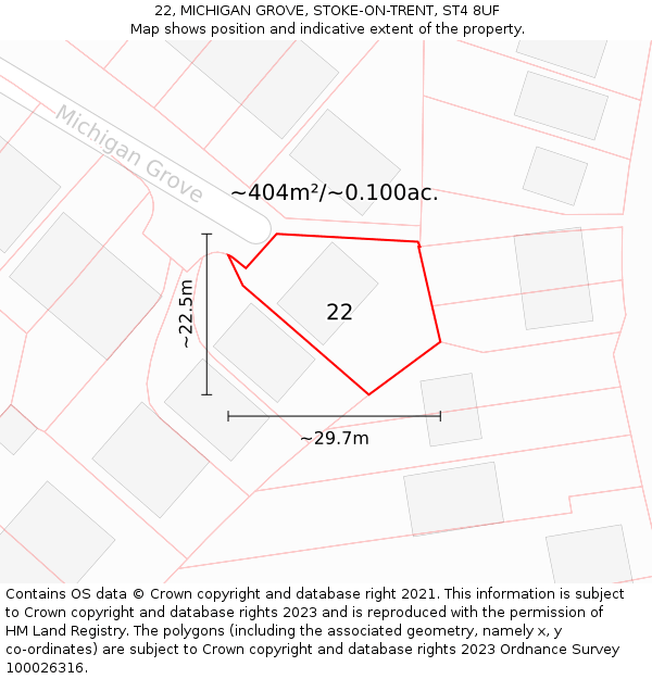 22, MICHIGAN GROVE, STOKE-ON-TRENT, ST4 8UF: Plot and title map