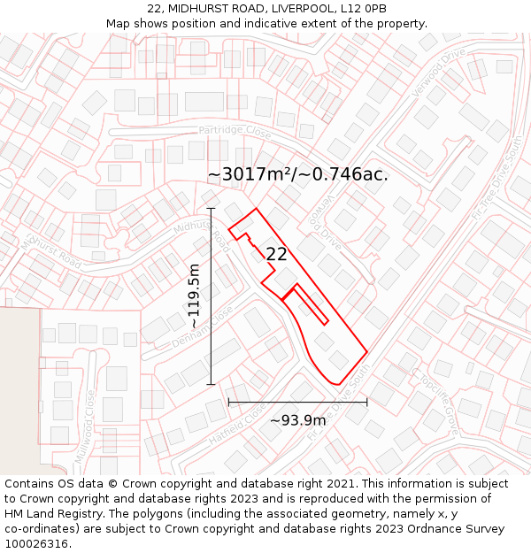 22, MIDHURST ROAD, LIVERPOOL, L12 0PB: Plot and title map