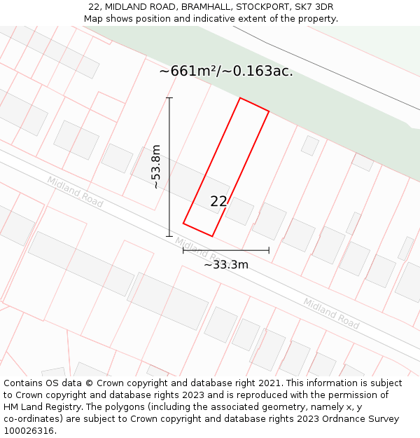 22, MIDLAND ROAD, BRAMHALL, STOCKPORT, SK7 3DR: Plot and title map