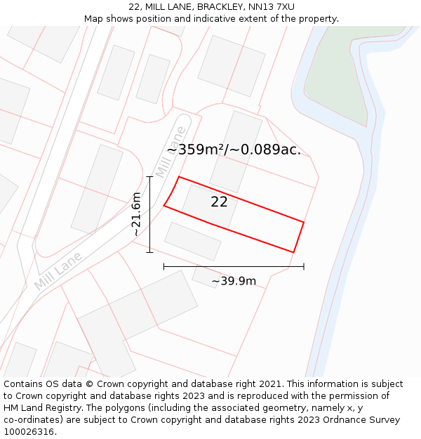 22, MILL LANE, BRACKLEY, NN13 7XU: Plot and title map