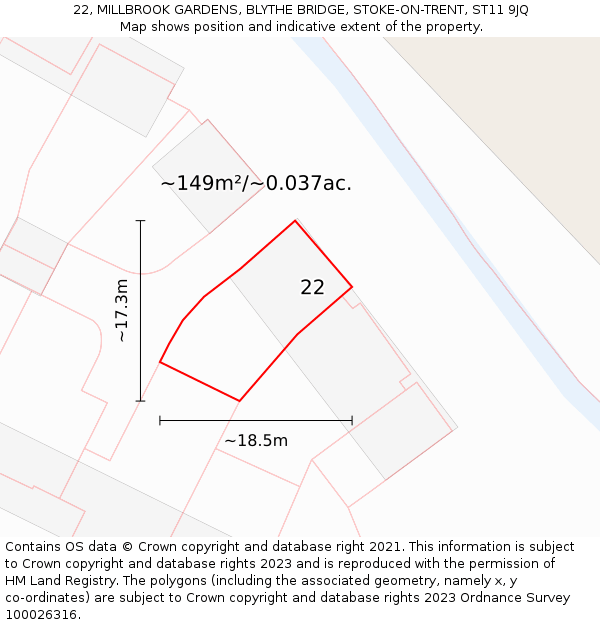 22, MILLBROOK GARDENS, BLYTHE BRIDGE, STOKE-ON-TRENT, ST11 9JQ: Plot and title map