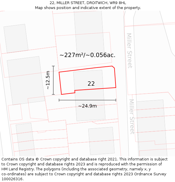 22, MILLER STREET, DROITWICH, WR9 8HL: Plot and title map