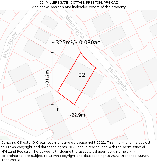 22, MILLERSGATE, COTTAM, PRESTON, PR4 0AZ: Plot and title map