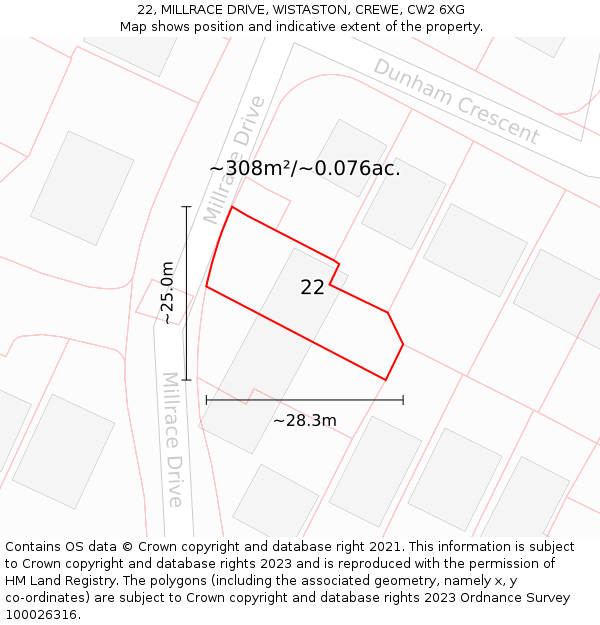 22, MILLRACE DRIVE, WISTASTON, CREWE, CW2 6XG: Plot and title map