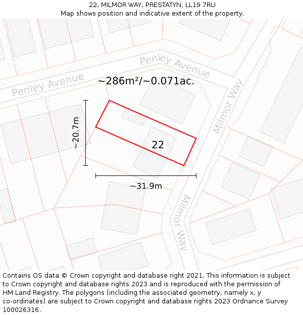 22, MILMOR WAY, PRESTATYN, LL19 7RU: Plot and title map