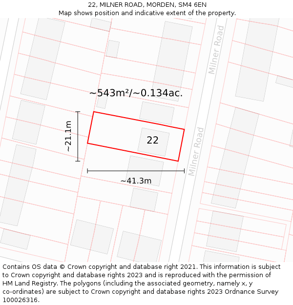 22, MILNER ROAD, MORDEN, SM4 6EN: Plot and title map