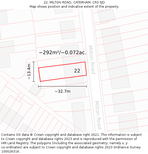 22, MILTON ROAD, CATERHAM, CR3 5JD: Plot and title map