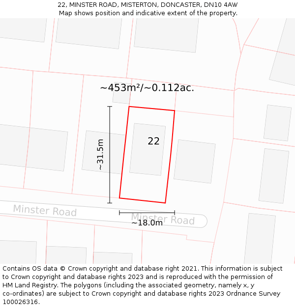 22, MINSTER ROAD, MISTERTON, DONCASTER, DN10 4AW: Plot and title map