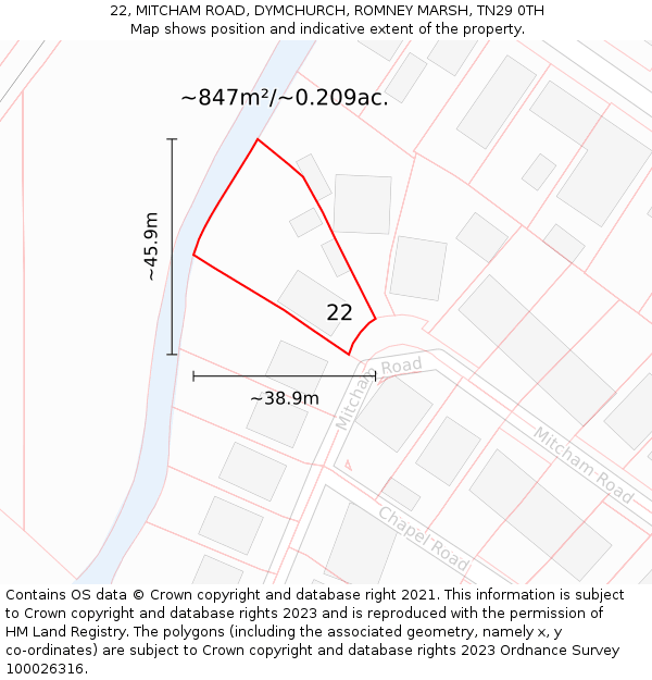 22, MITCHAM ROAD, DYMCHURCH, ROMNEY MARSH, TN29 0TH: Plot and title map