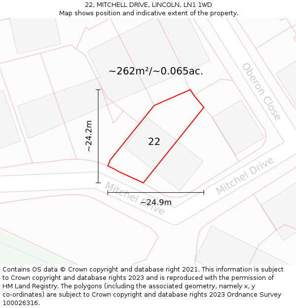 22, MITCHELL DRIVE, LINCOLN, LN1 1WD: Plot and title map