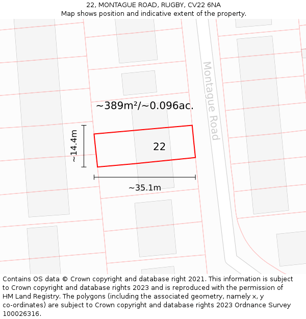 22, MONTAGUE ROAD, RUGBY, CV22 6NA: Plot and title map