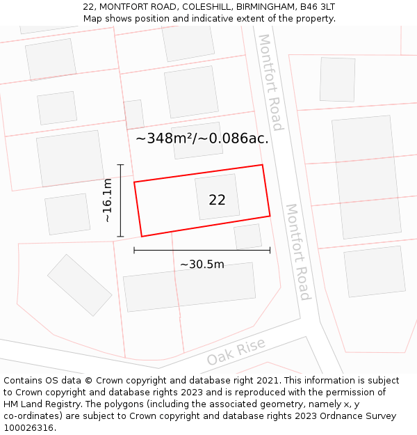 22, MONTFORT ROAD, COLESHILL, BIRMINGHAM, B46 3LT: Plot and title map