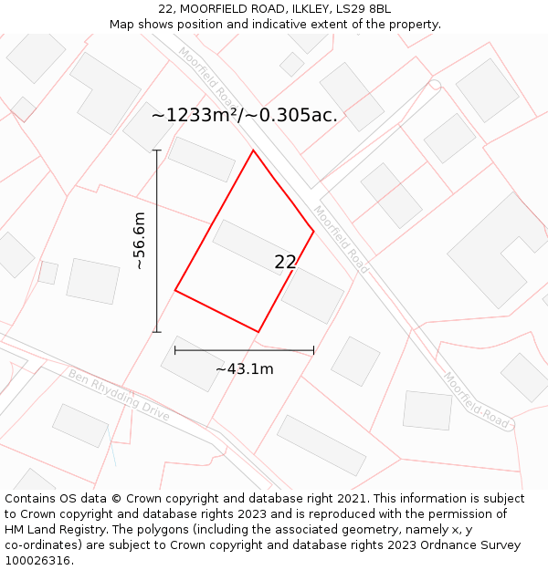 22, MOORFIELD ROAD, ILKLEY, LS29 8BL: Plot and title map